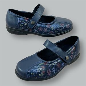 Cosyfeet Laura Mary Jane Women 9 Extra Wide Navy Blue Floral Comfort Shoes (6E)